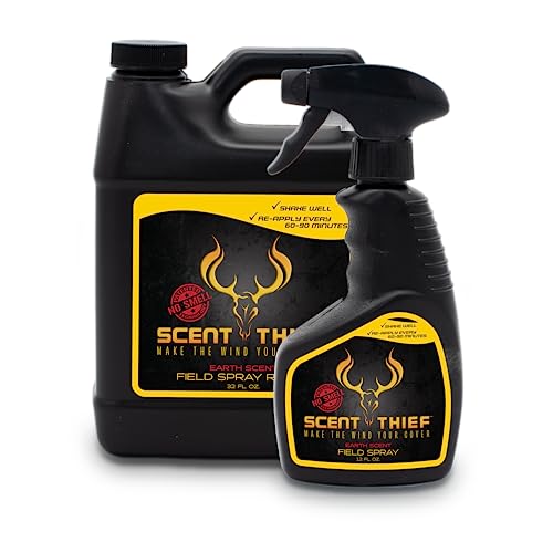 Scent Thief Deer Hunting Accessories 12oz. Field Hunting Spray Deer Scent Remover & 32oz. Field Spray Refill, Acts As A Scent Blocker And Eliminates Animal's Ability to Smell