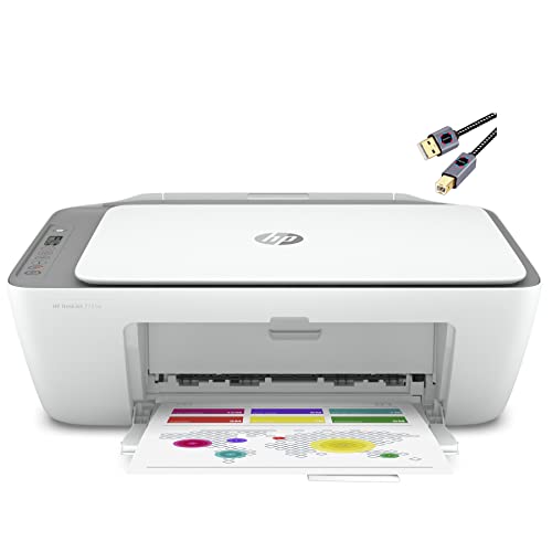 HP DeskJet 2755e Series Inkjet All-in-One Color Printer I Print Copy Scan I Wireless & Mobile Printing I Wireless & USB Connectivity I Up to 5.5 ppm I Up to 4800 x 1200 dpi + Printer Cable