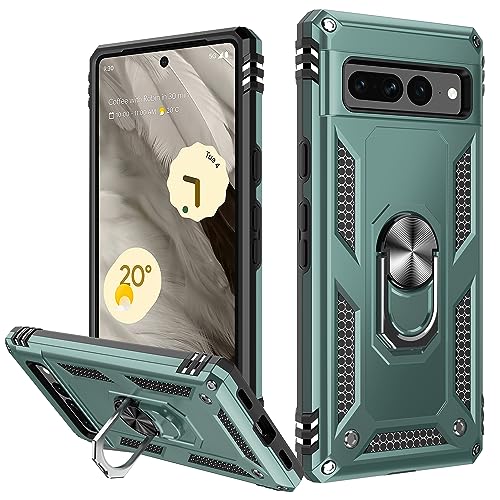 IKAZZ Suitable for Google Pixel 7 Pro Case,Military Grade Shockproof Heavy Duty Protective Phone Case Pass 16ft Drop Test with Magnetic Kickstand Holder for Google Pixel 7 Pro Pine Green