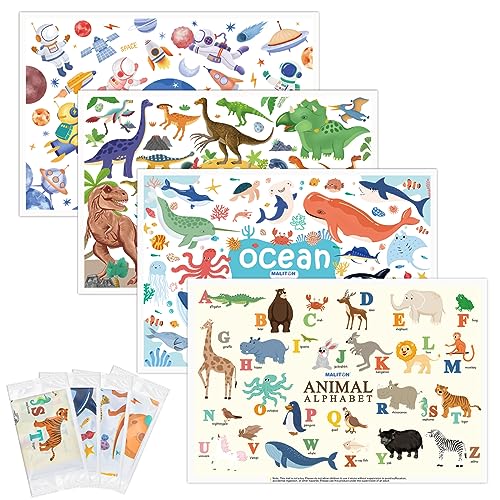 Disposable Placemats for Baby & Toddlers, Disposable Baby Placemats for Restaurants, Travel, Disposable Stick on Placemats with 4 Designs, 40 Pack Disposable Table Mats for Kids (Individual Package)