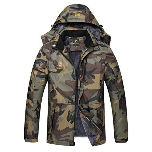 Keevoom Tactical Jacket Men Snow Snowboarding Ski Winter Jacket Waterproof Hooded Military Rain Jackets Windproof Warm Coat (AG Camo,L)