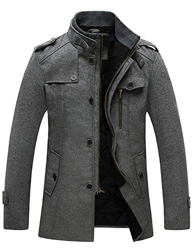Wantdo Men's Long Military Winter Coat Windproof Wool Jacket Thick Grey X-Large