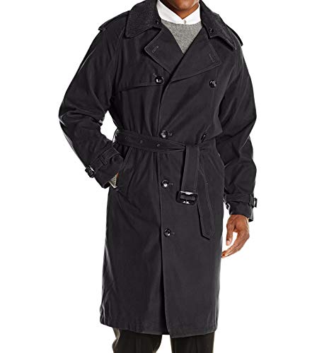 London Fog Men's Iconic Double Breasted Trench Coat with Zip-Out Liner and Removable Top Collar, Black, 46