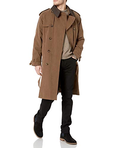 London Fog Men's Iconic Double Breasted Trench Coat with Zip-Out Liner and Removable Top Collar, British Khaki, 46