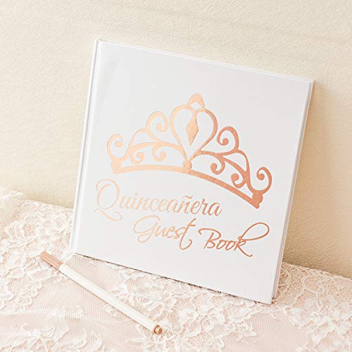 Calculs Libro De Firmas para Quinceaera Guest Book 15th Quinceanera Party Favors Polaroid Picture Book Decorations 8.5 Square White Cover Rose Gold Gilding