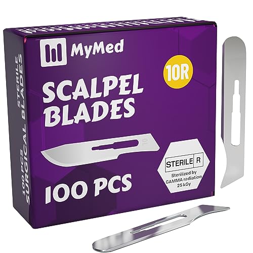 10r Blades Dermaplaning 0.7mm Pack of 100 Surgical Blades 10r, Size 10r Scalpel Blades, High Carbon Steel Dermablade Dermaplane Blades 10r Individually Wrapped Disposable 10r Blade, Sterile