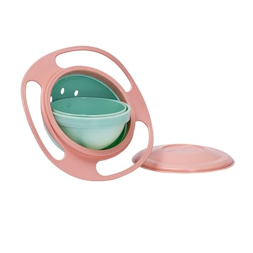 EZ Plastic 360 Degree Rotation Gyro Bowl. Spill Free Bowl For Baby, Toddler And Kid. Matching Lid Included. (Light Pink)