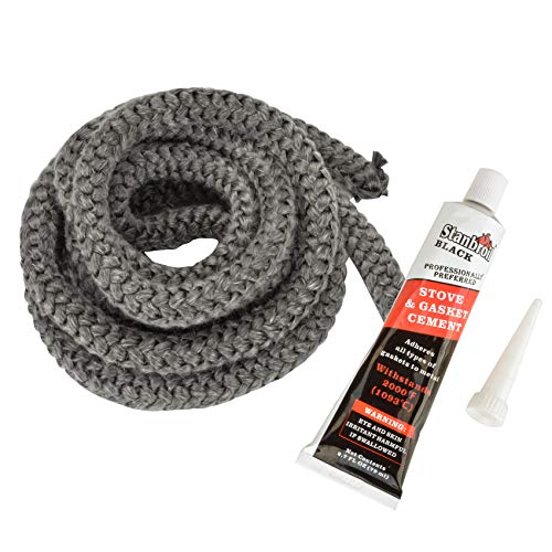 Stanbroil Graphite Impregnated Fiberglass Rope Seal and High Temperature Cement Gasket Kit Replacement for Wood Stoves - 1/2" x 84"