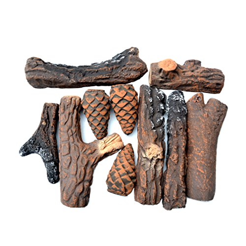 Stanbroil Fireplace 10 Piece Set of Ceramic Wood Logs for All Types of Ventless, Gel, Ethanol, Electric,Gas Inserts, Propane, Indoor or Outdoor Fireplaces & Fire Pits - Small Size