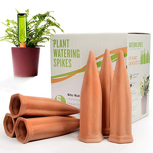 B SEPOR Ceramic Plant Waterer Set of 6 Pack Terracotta Self Watering Spikes,Wine Bottle Plant Watering Devices for Vacation (6Pack)