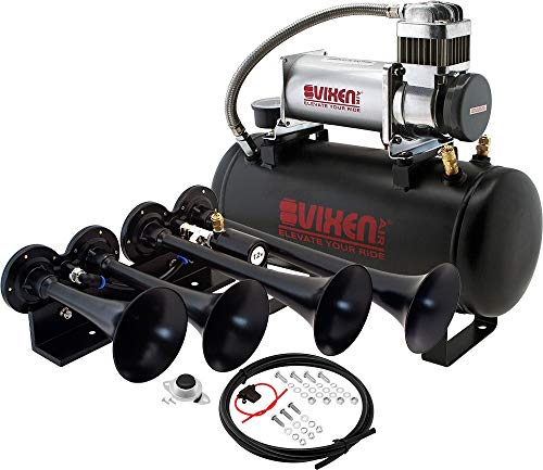 Vixen Horns Train Horn Kit for Trucks/Car/Semi. Complete Onboard System- 150psi Air Compressor, 2 Gallon Tank, 4 Trumpets. Super Loud dB. Fits Vehicles like Pickup/Jeep/RV/SUV 12v VXO8560/4124B