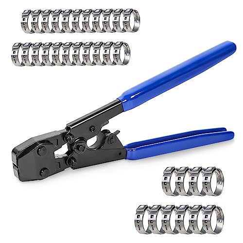 JWGJW PEX Clamp Cinch Tool Crimping Tool Crimper for Stainless Steel Clamps from 3/8"to 1" with 1/2" 22PCS and 3/4" 10PCS PEX Clamps (002)