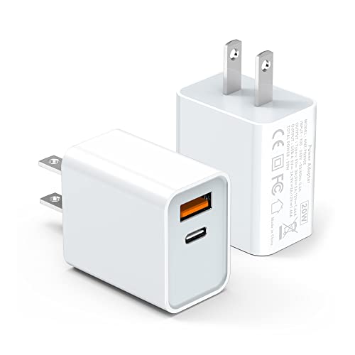 USB C Wall Charger Block 20W, 2-Pack Dual Port PD Power Delivery Fast Type C Charging Block Plug Adapter for iPhone 11/12/13/14/15/Pro Max, XS/XR/X, Ipad Pro, AirPods Pro, Samsung Galaxy and More