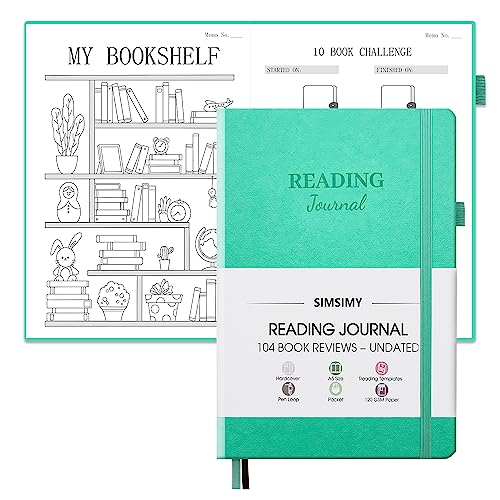 SIMSIMY Reading Journal with 104 Book Reviews, Book Journal for Book Lovers & Readers - Book Reviews & Reading Tracker & Reading List Challenge, Fillable Reading Log Notebook with Back Pocket & Pen Loop, A5 Hardcover