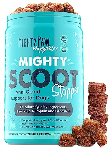 Mighty Paw Waggables Mighty Scoot (Made in USA) | Dog Digestive Support Anal Gland Chews. Dog Anal Gland Scoot for Dogs. Beet Pulp & Pumpkin Dog Fiber Supplements. Pet Bowel Gut Health (120 Count)