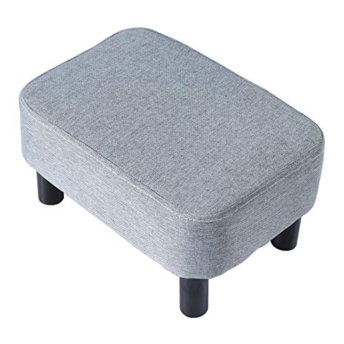 IBUYKE 16.54" Small Footstool Linen Fabric Pouf Ottoman Footrest Modern Home Bedroom Rectangular Stool, with Padded Seat Pine Wood Legs, Gray RF-BD214-D