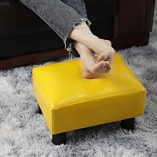 TOUCH-RICH Footrest Small Ottoman Stool PU Leather Modern Seat Chair Footstool (Light Yellow)