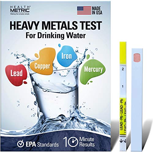 Health Metric Test Kit for Drinking Water - Easy Water Home Test for Lead, Iron, Copper and Mercury - Heavy Metal Test Strips for Well Water - Accurate Results in One Minute