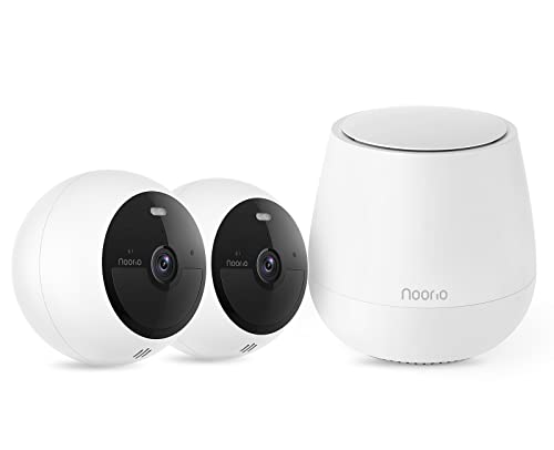 Noorio B210 2-Cam Kit with Hub, Battery-Powered 2K Wireless Security Camera System for Home, Indoor/Outdoor Camera with Color Night Vision, Motion Detection, Alexa Compatible