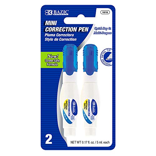 BAZIC Correction Pen (0.17oz/5 ml), Precise Metal Tip Applicator, Mini Fine Point Corrections Fluid, Squeeze White Out Wipe Out Liquid (2/Pack), 1-Pack