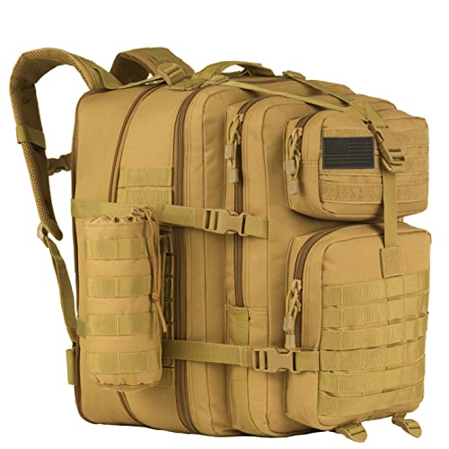 GZ XINXING 64L Large 3 day Molle Pack Military Tactical Army Backpack Bug Out Bag Rucksack For Men (Tan)