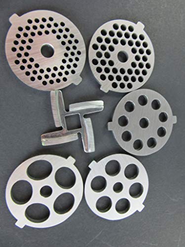 6 Piece Set Grinding Plate Discs and Knife for the white Kitchenaid Mixer FGA Food Chopper and Meat Grinding
