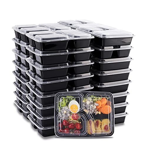 LIYH 48 Pack Meal Prep Containers 32oz 3 Compartment Bento Box Microwave Food Storage Containers Takeout Containers with Lids Containers Stackable Reusable,Thanksgiving, Halloween, Christmas