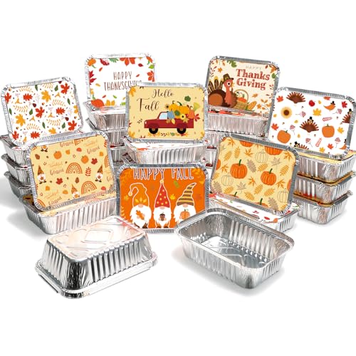 RGQSUN Thanksgiving Tin Foil Containers with Lids,40 Pcs Disposable Loaf Pans Aluminum Foil Pans for Cooking,Tin Takeout Containers Foil Food Containers for Fall Autumn Party Leftovers