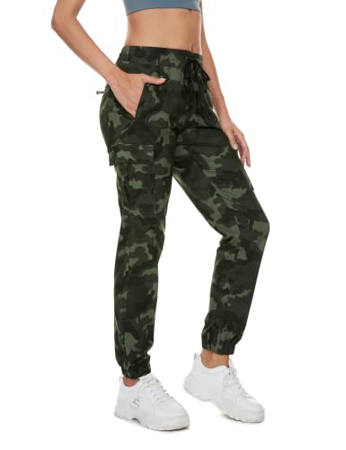 Arunlluta Hiking Pants Women Lightweight Cargo Pants Quick Dry Joggers for Women with Pockets Water-Resistant Travel Pants Army Camo