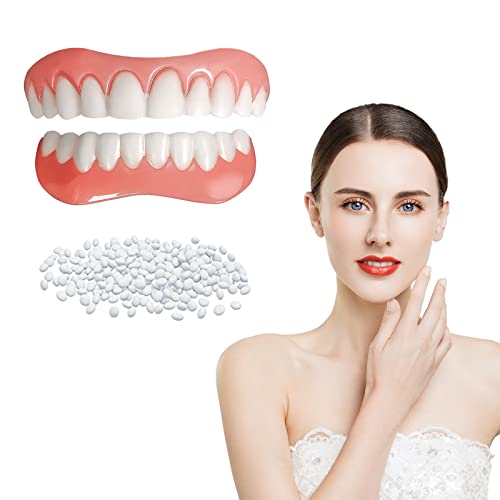 Fake Teeth,2PCS Dentures Cosmetic Teeth for Upper and Lower Jaw,Natural Shade and Comfortable Fit,Veneer Dentures for Women and Men-B1
