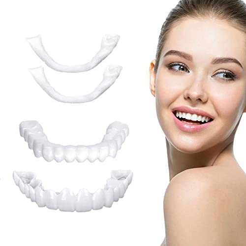 Fake Teeth,2PCS Dentures Cosmetic Teeth for Upper and Lower Jaw,Natural Shade and Comfortable Fit,Veneer Dentures for Women and Men-A