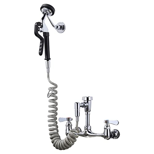 Pet Grooming Faucet, iVIGA Wall Mount 8" Centers Mixing Faucet, Brass Pet Grooming Unit With Aluminum Spray Valve, Coiled Hose, Vacuum Breaker, Lever Handles for Shower Bathroom Garden Outdoors Sink