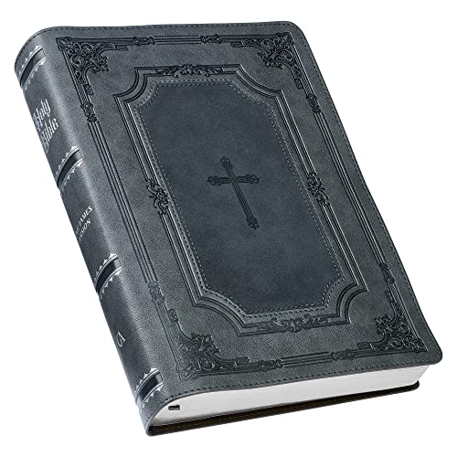 KJV Holy Bible, Super Giant Print Faux Leather Red Letter Edition - Thumb Index & Ribbon Marker, King James Version, Gray/Black