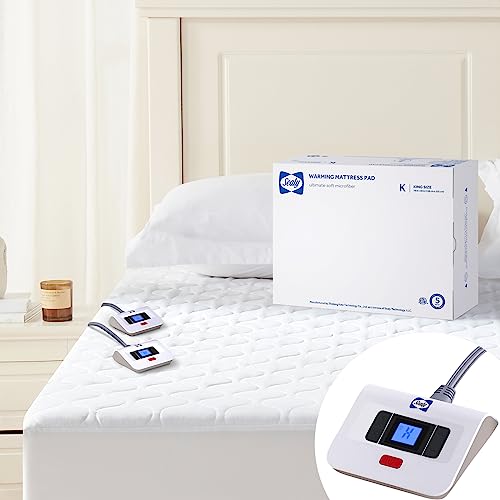 Sealy Heated Mattress Pad King Size, Luxury Quilted Electric Bed Warmer with Dual Controller 10 Heat Settings & Auto Off 1-12 Hours | Fit Up to 17" Deep Pocket | ETL Certified | Machine Washable