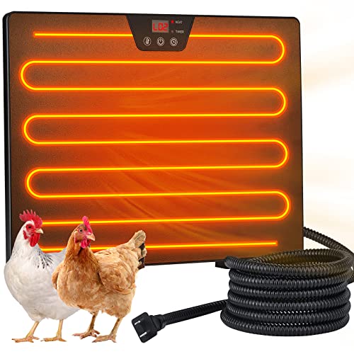 Kesfitt Chicken Coop Heater,Radiant Heat Chicken Heater with 5 Timing Setting and 3 Temperature Levels,100/200 Watts Energy Efficient Safer Than Brooder Lamp,3 Installation Style(16.7'' x 12.2'')
