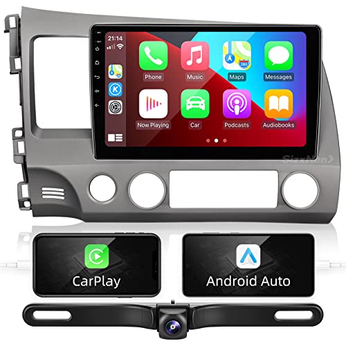 SizxNanv Android Touch Screen Compatible with Carplay Android Auto,Car Radio Stereo Bluetooth Navigation Multimedia Player GPS WiFi FM/AM Backup Camera for Honda Civic 2006 2007 2008 2009 2010 2011