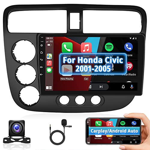 [2+32G] for 2001-2005 Honda Civic Radio, Roinvou Apple CarPlay Android 11 Car Stereo with Android Auto 9'' Touch Screen Bluetooth Car Audio Receiver Support SWC GPS WiFi Backup Camera FM RDS HiFi