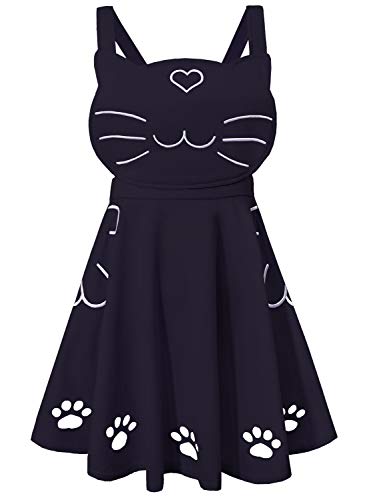 Arjungo Girl's Love Heart Cat Embroidered Cute Paw Hollow Out Suspender Skirt Cosplay Halloween Costumes