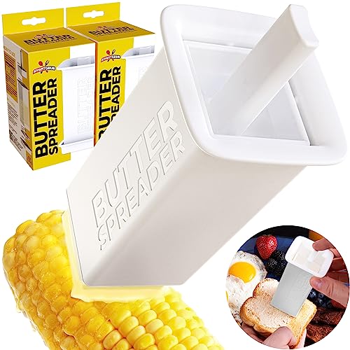 Mess-free Butter Spreader 2Pk Holds Twice the Butter for Corn Cobs, Bread, Waffles, Pancakes. Best Holder for all Butter Stick Sizes. Dishwasher Safe BPA-free Material W/Cap for Fresh Storage