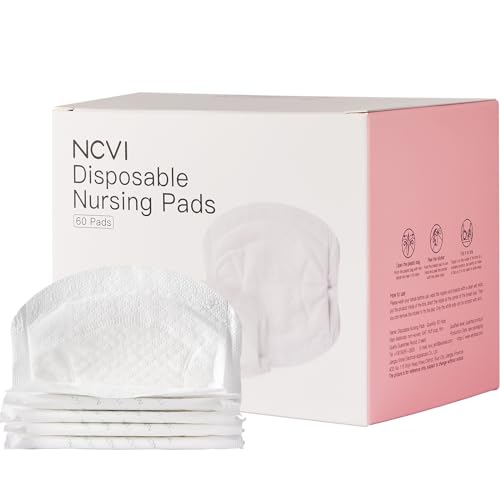NCVI Nursing Pads Disposable, Super Absorbent and Keep Dry, Breast Pads for Leaking Milk, Soft &Thin Nipple Pads for Nursing Moms, Breastfeeding Essentials, 60 Count