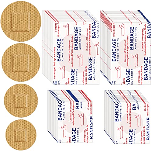 400 Pcs Adhesive Spot Bandage 4 Sizes Flexible Fabric Adhesive Bandages Round Tan Non Latex Bandage for Wound Care and Hides Skin Spots Ideal for Small Incisions, 0.86 Inch 0.98 Inch 1.1 Inch 1.4 Inch