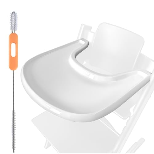 High Chair Tray Compatible with Stokke Tripp Trapp Chair, Stronger Suction Surface Tray with Brush Designed to Clean The Bottom of Tray