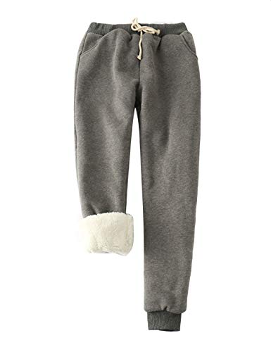 Yeokou Women's Winter Warm Athletic Sweatpants Sherpa Lined Joggers Fleece Pants(Darkgrey-M)