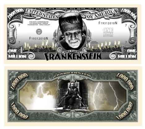 Frankenstein Million Dollar Bill With Bill Protector