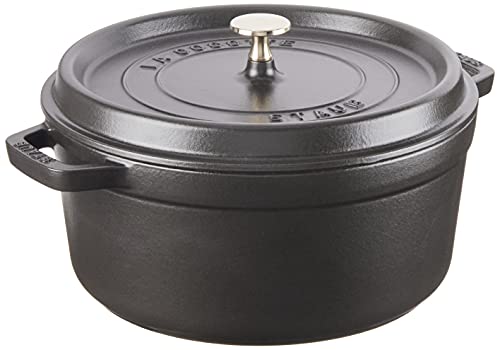 STAUB Cast Iron Dutch Oven 5.5-qt Round Cocotte, Made in France, Serves 5-6, Black Matte