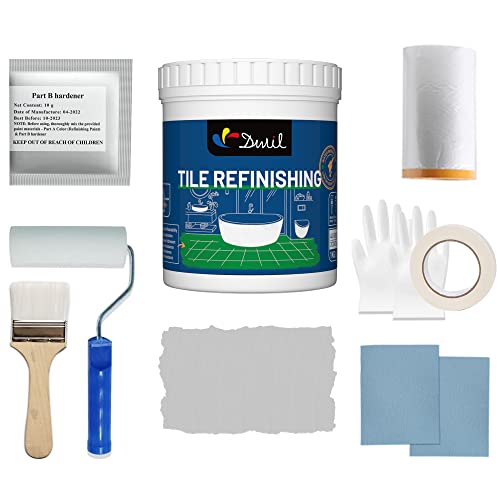 DWIL Tub and Tile Refinishing Kit - Low Odor DIY Sink Bathtub Countertop Grey Coating, Easy Cover Application, Tub Paint for Bathroom Kitchen, Sink Paint kit with tools, Semi-Gloss Light Grey