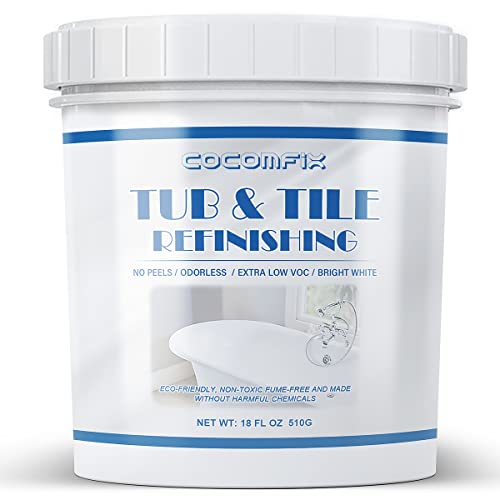 cocomfix Tub and Tile Refinishing Kit. Tile and Bathtub Paint(18 oz, White) DIY Sink Countertop Bathtub Refinishing Kit White - For Porcelain Enamel Acrylic Fiberglass surface.