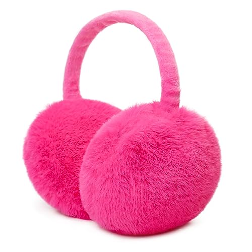 RUIKUNA Winter Ear Muffs Women Fuzzy Earmuffs Faux Fur White Ear Warmers Girls Black Warm Ear Covers Fluffy Cute Pink Large (ROSE RED)