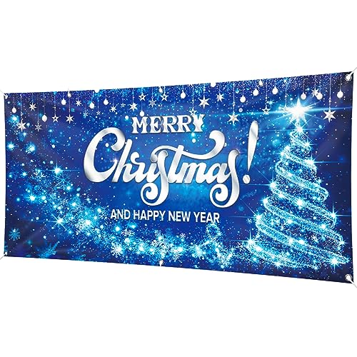 Christmas Garage Door Banner, Merry Christmas Garage Cover Large Xmas Party Background Decoration for Photography, Holiday Photo Booth Props Outdoor Hanging Decor for Winter Supplies, 13 x 6ft