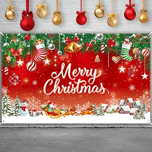 Christmas Holiday Garage Door Banner Snowflake Christmas Backdrop Decoration Door Cover Decoration Merry Christmas Banner Photography Backdrop Photo Props for Winter New Year Xmas Party (6 x 3.6ft)